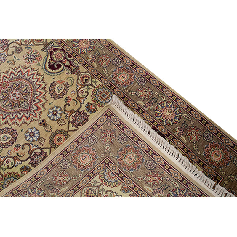 Tapis doré et brun clair de haute qualité noué à la main