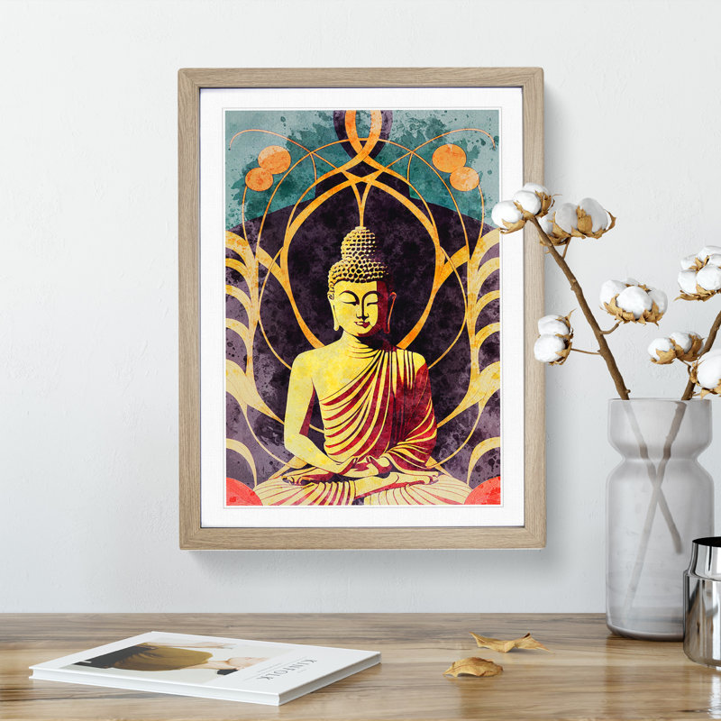 Splendid Buddha - Framed Print, 46cm H x 34cm W x 2cm D, Oak Framed