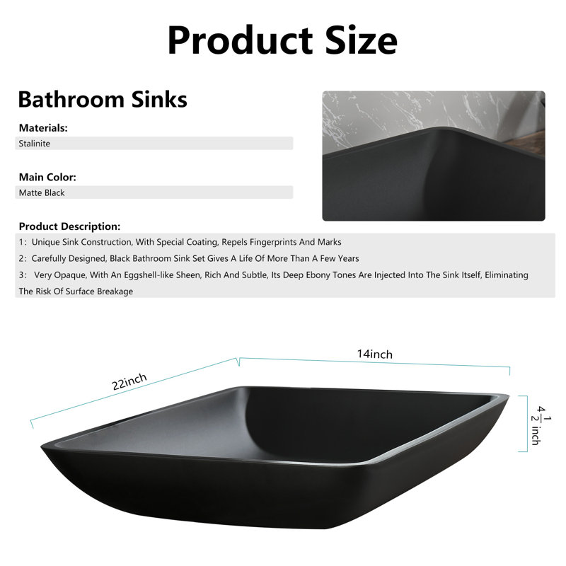 22'' L Bathroom Sink, Matte Black