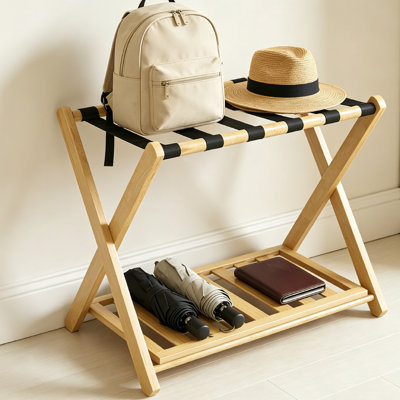 Porte-bagages pliable avec 5 sangles en nylon, support de valise à 2 niveaux, peu encombrant pour chambre d'amis, chambre à coucher, hôtel