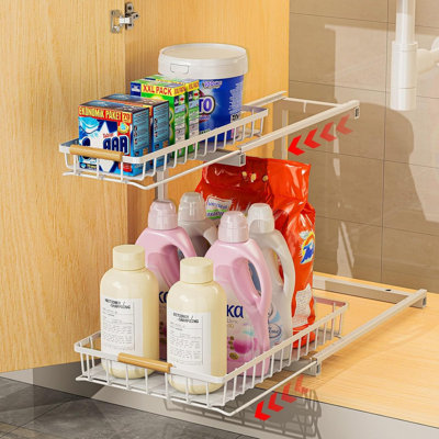 Metal Under Sink Organizer, Pull Out Cabinet Organizer, Slide Out Under Sink Storage Shelf