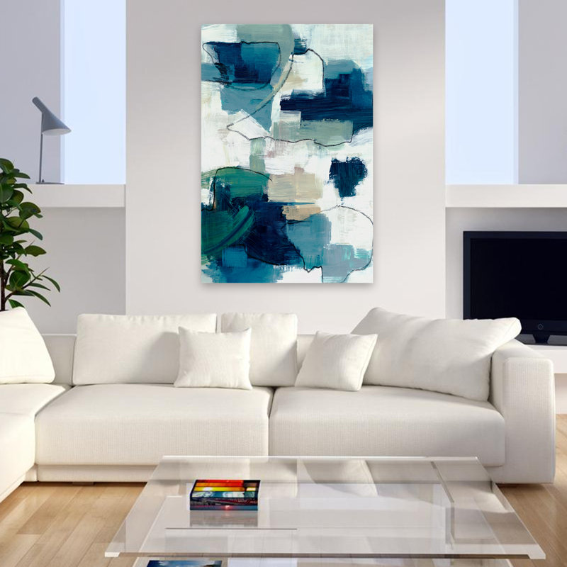 Sapphire Dreams moderne abstrait peinture bleue moderne vert, H 48 po x l 32 po
