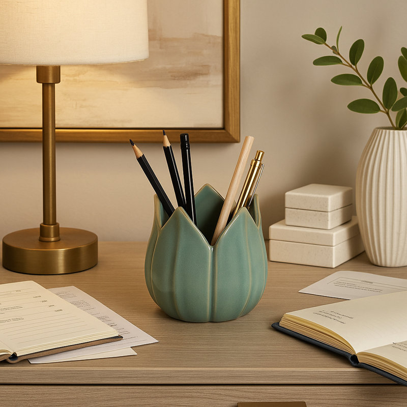 Decorative Blooming Tulip Desk Organizer For Home Decor - Stylish Desktop Accessory Storage Suitable For Bedroom, Bathroom, Or Kitchen - 4"