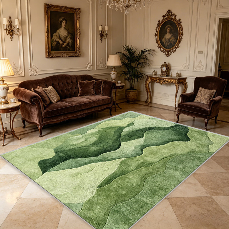 Forest Green Layers area rugs for Living Room, Soft and Comfortable, Suitable for all seasons, easy to maintain, machine washable Indoor floor mat, Under Table Farmhouse suitable for Bedroom, Dining Room, Study,  Balcony, Home Decor Patio
