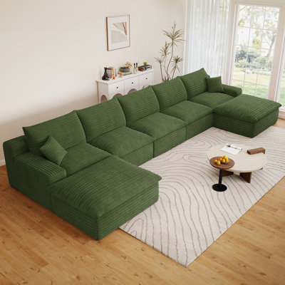 Canapé modulaire surdimensionné de 165 po avec méridienne en forme de U, canapé à 7 places en velours côtelé avec repose-pieds et coussins en mousse à mémoire de forme dans une boîte avec siège profond pour le salon, aucun assemblage requis