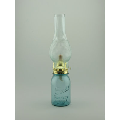 17.25" Aqua Quart Oil Table Lamp with Light Green Tinted Globe