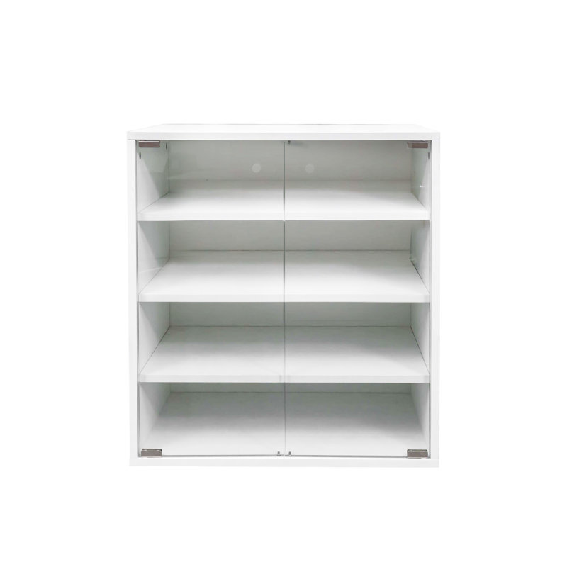 Wooden Stackable Shoe Box with Glass Door & RGB LED Light – Sneaker Display & Storage Case, 4-Tier, White
