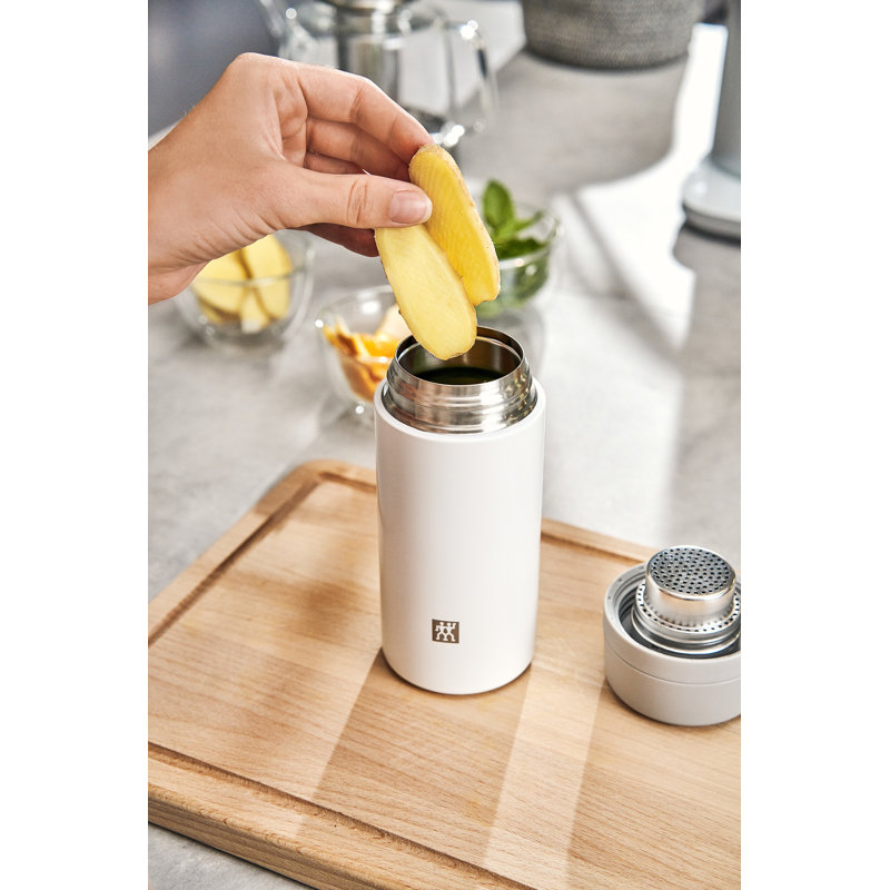 ZWILLING Thermo 14.2 Oz Tea & Fruit Infuser Bottle, Silver/White