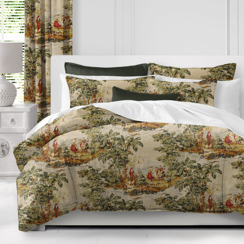 French Countryside Antique Red/Natural Linen Blend Coverlet / Bedspread Set, Full/Double Coverlet + 2 Standard Shams