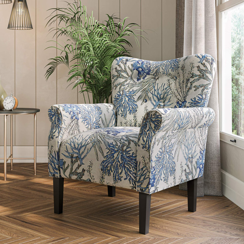 Modern Accent Chair 30.3" Wide High Back Polyester Upholstered Armchair, Blue Coral Polyester
