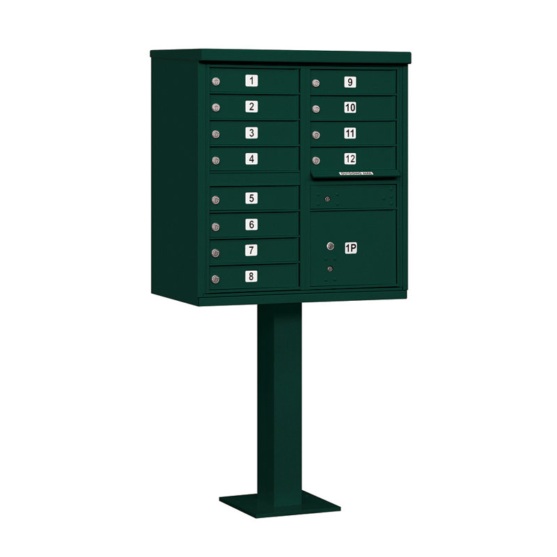 Ensemble de boîtes aux lettres horizontales 4 commodes avec 1 casier à chargement frontal 12 portes, Vert