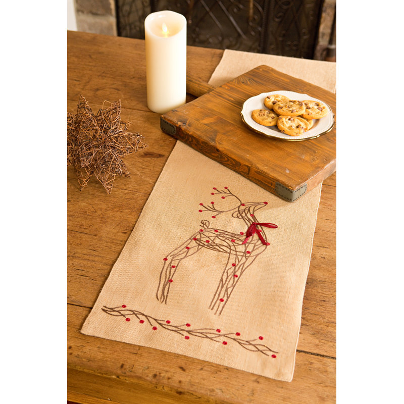 Rustic Reindee Christmas Burlap Table Runner, 13 by 90-Inch