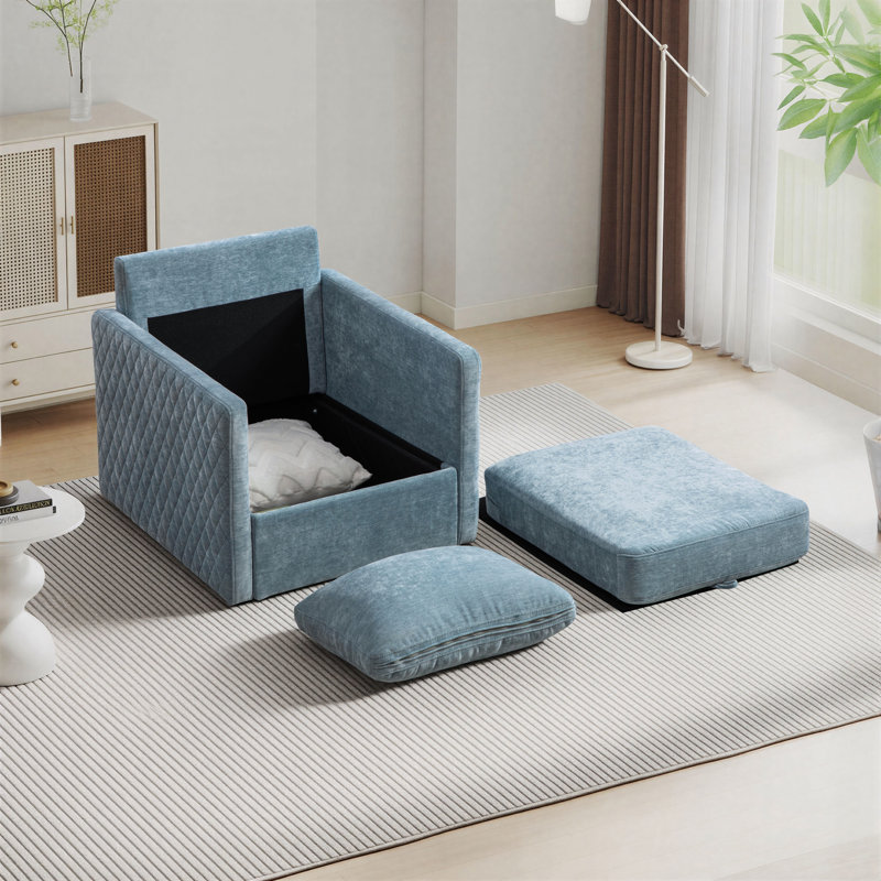 Fauteuil club carré tapissier pivotant rembourré Diamond Design avec rangement caché, Bleu