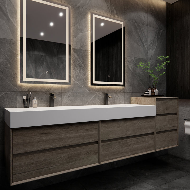 Albizu 79" Wall-Mounted Double Bathroom Vanity, Gray