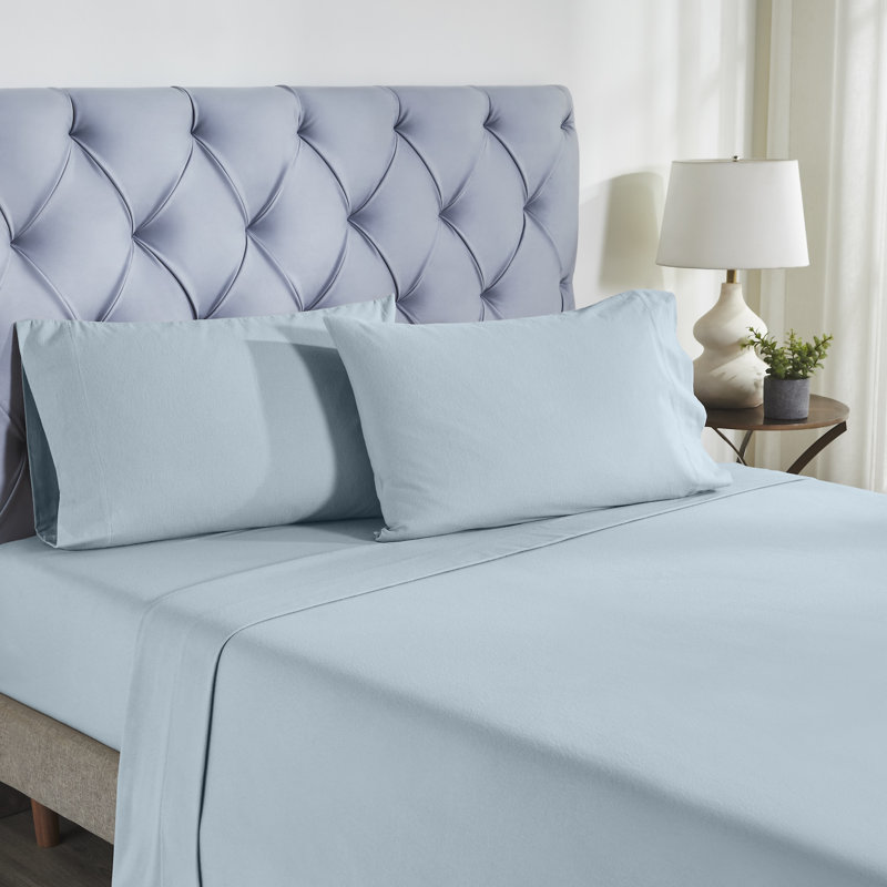 Modern Threads 4-Piece 100% Cotton Flannel Sheet Set – Soft and Durable for Every Season, Queen Sheet Set, Blue Sky