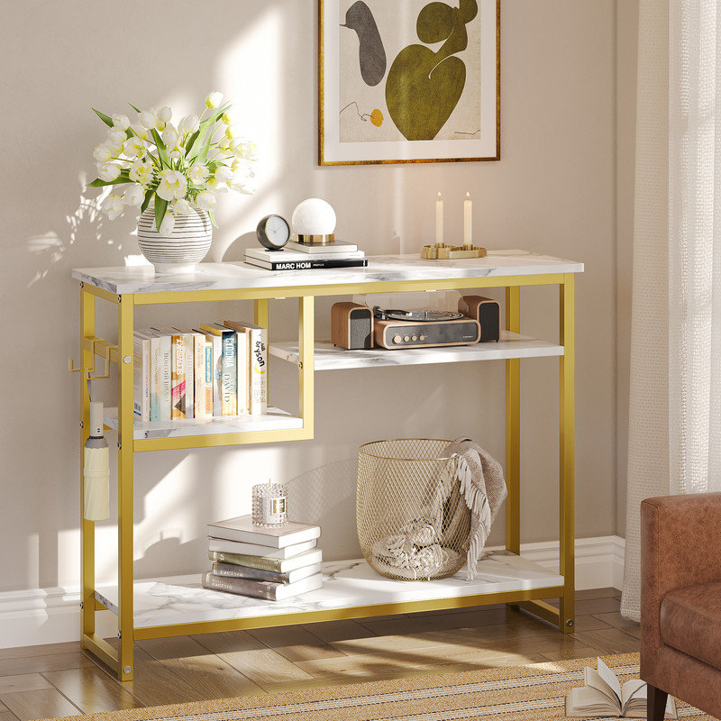 Console pour vestibule 39,4 po Rosevell, Marbre blanc /Or