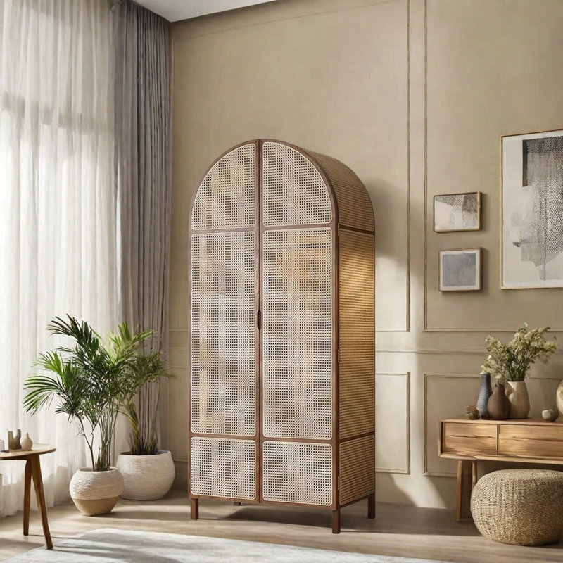 Armoire moderne en rotin, Noyer, H 78,74 po x l 33,46 po x P 21,65 po