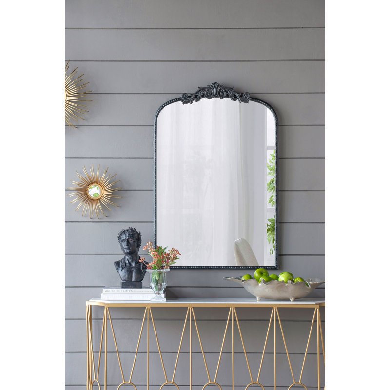 Miroir arqué, décoration murale d'inspiration baroque, 24 po x 36 po, Noir