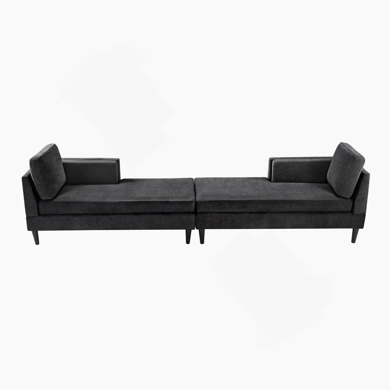 Modern Chaise Lounge Sofa Bed 53.5" Upholstered Sofa Couch Free-Combined Sofa Chaise With Dual-Layer Armrests For Living Room, Black