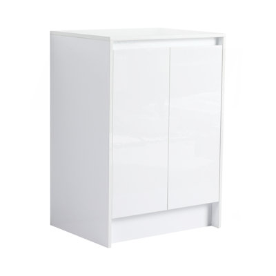 Armoire de rangement autoportante 24 po, 2 portes à fermeture douce, blanc brillant (emballage KD)