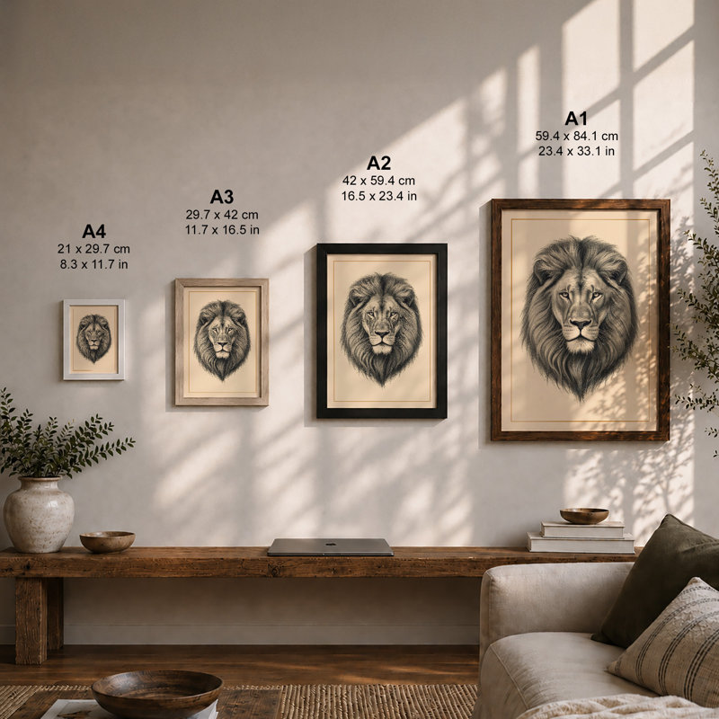 Lion's Gaze Realism - Framed Print, Walnut, A1 - 84.1 x 59.4 cm