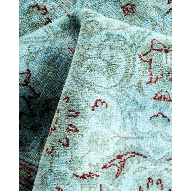 Tapis bleu noué à la main de conception unique Chimel