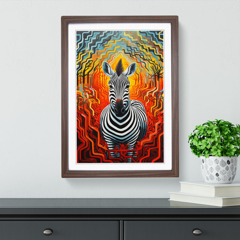 Zebra Expressionism No.3 - Single Picture Frame Print on Wood, Walnut, 34cm H x 25cm W x 2cm D