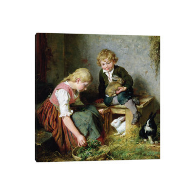 Feeding The Rabbits by Felix Schlesinger - Wrapped Canvas Gallery-Wrapped Canvas Giclée