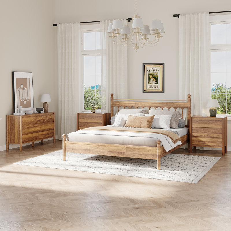 Ensemble de chambre à coucher 3 pièces Dress 30,7 po H 7 tiroirs et 2 tables de chevet, brun