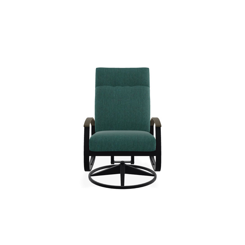Chaise berçante pivotante réglable avec coussins Askar, Tissage uni Sunbrella® brise coulée, Bois de plage P40, Noir texturé