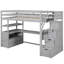 Lit mezzanine simple avec bureau, tablettes et escalier de rangement robuste gris-126433557-126433556