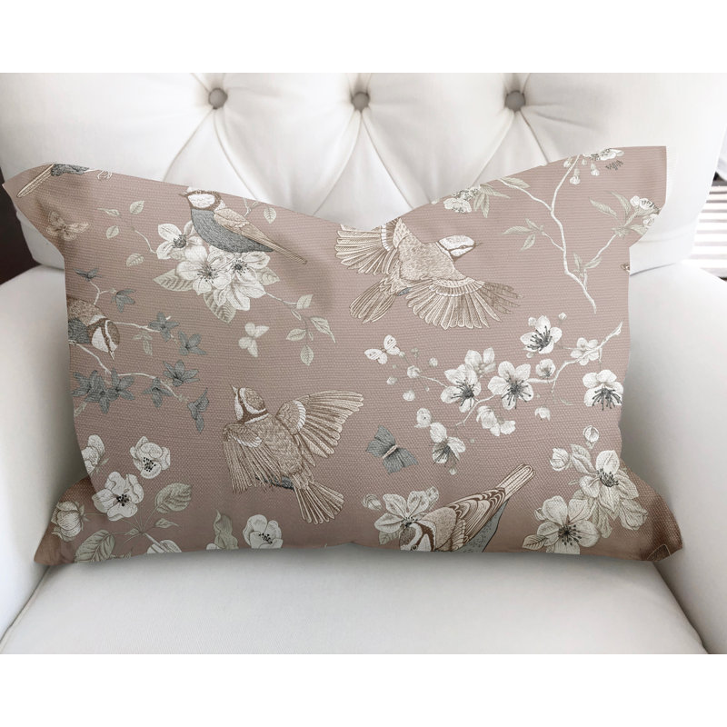 Floral Cotton Reversible Throw Pillow, Taupe