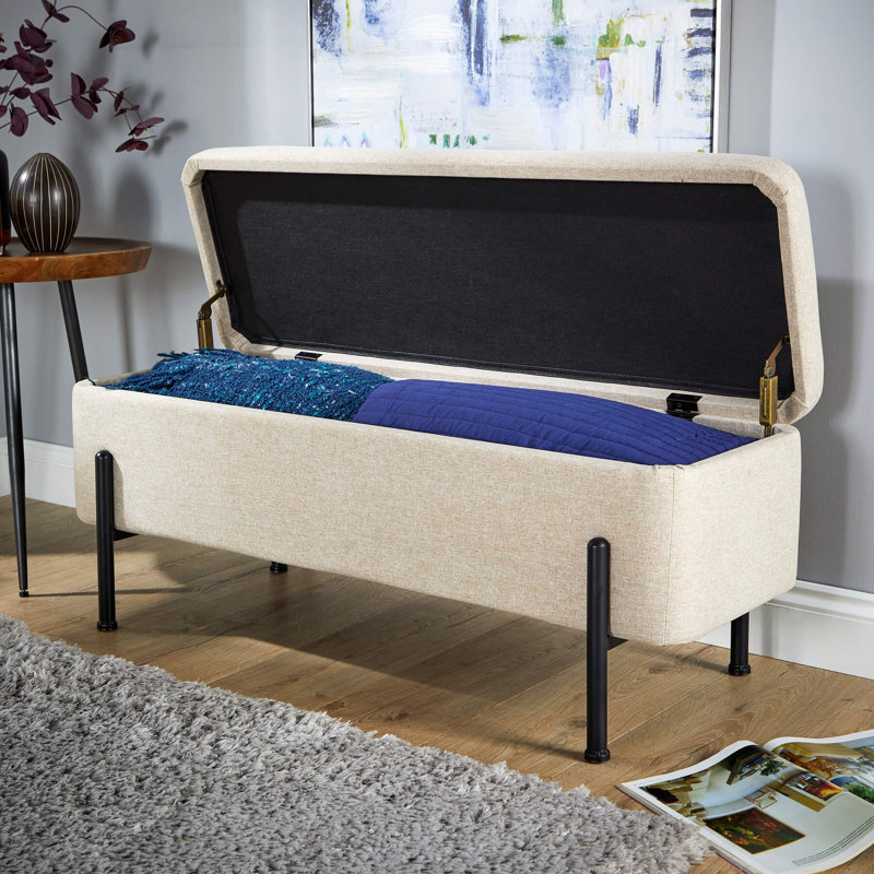 Avdain 110cm Wide Velvet Rectangle No Pattern Standard Ottoman with Storage, White