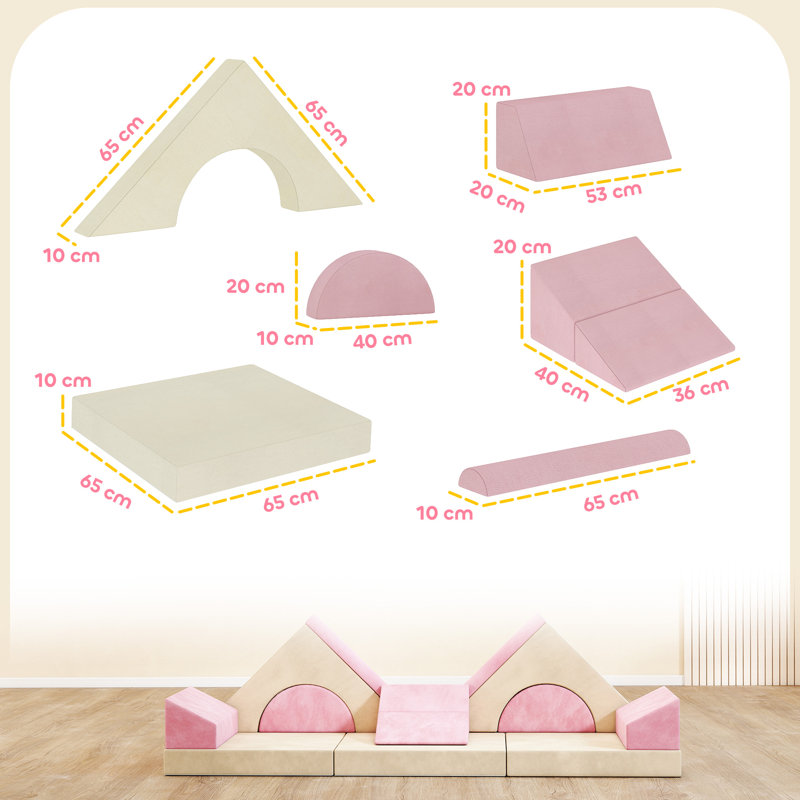 HOMCOM 130cm W Climbing Blocks, Pink/Cream