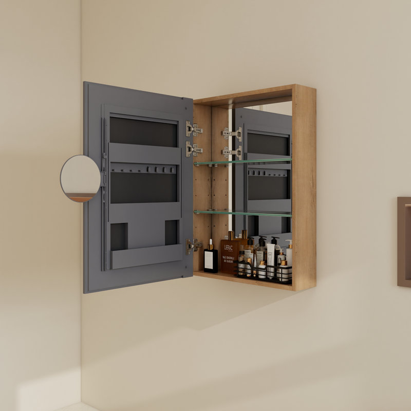Armoire de rangement murale pour salle de bain 20 ", armoire à pharmacie flottante avec tablettes en verre réglables, 19.78"
