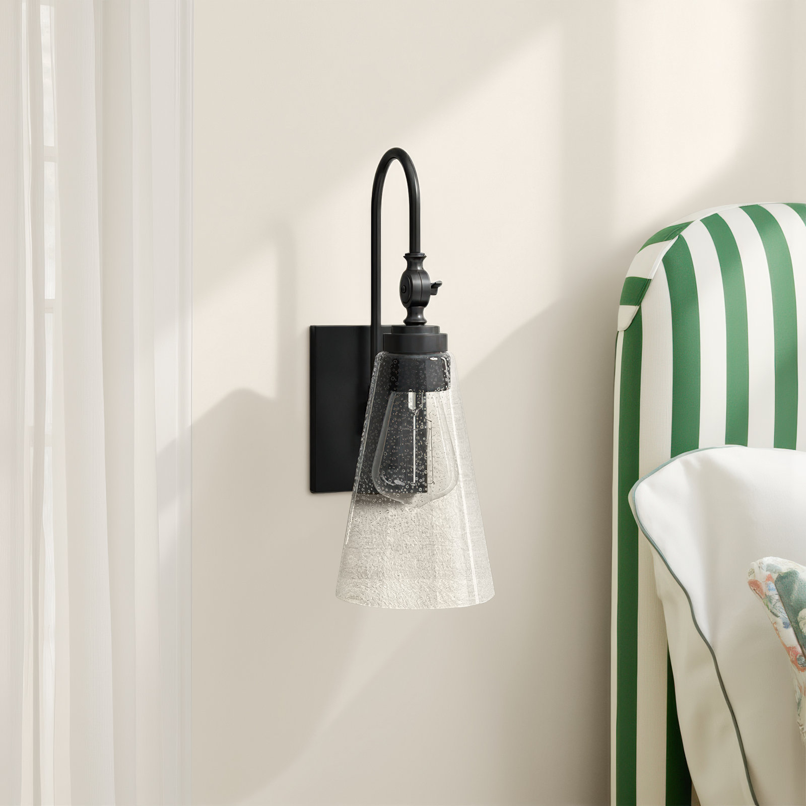 Picola Single Light Glass Dimmable Wall Sconce, Matte Black