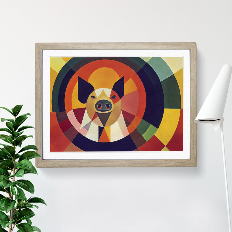 Abstract Pig - Framed Print, 46cm H x 64cm W x 2cm D, Oak