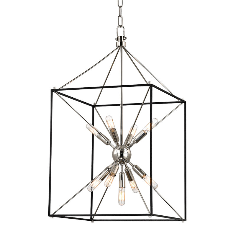 Lanterne 9 lumières Glendale, Nickel poli, H 30 po x l 16,25 po x P 16,25 po