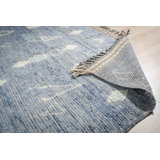 Blue Hand-Knotted Wool Faded Denim Texture Tribal Modern Contemporary Carpet Rug