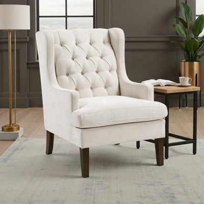 Fauteuil à oreilles Keisha de 29 po avec revêtement en tissu texturé, dossier capitonné et siège rembourré en mousse