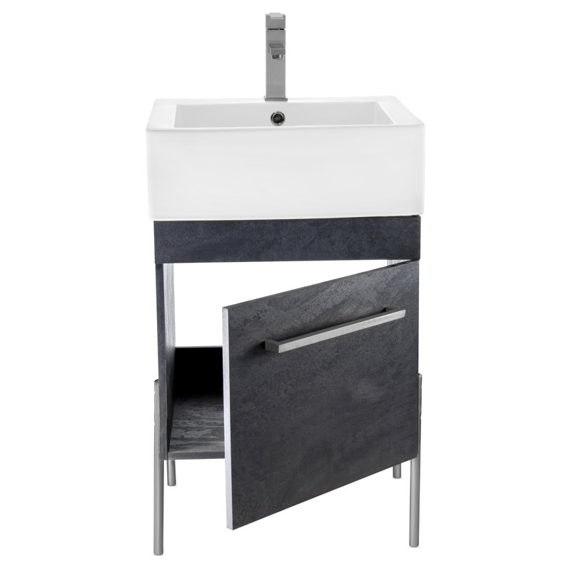 Taft Avenue 20'' Single Bathroom Vanity with Solid Surface Top, Black Marble, Polished Chrome