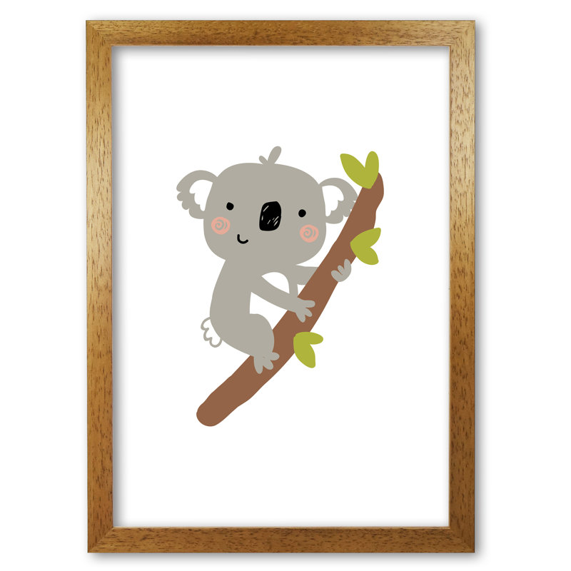 Children's Animals, Koala - Print, 30 cm H x 21 cm W x 5 cm D, Honey Oak Frame
