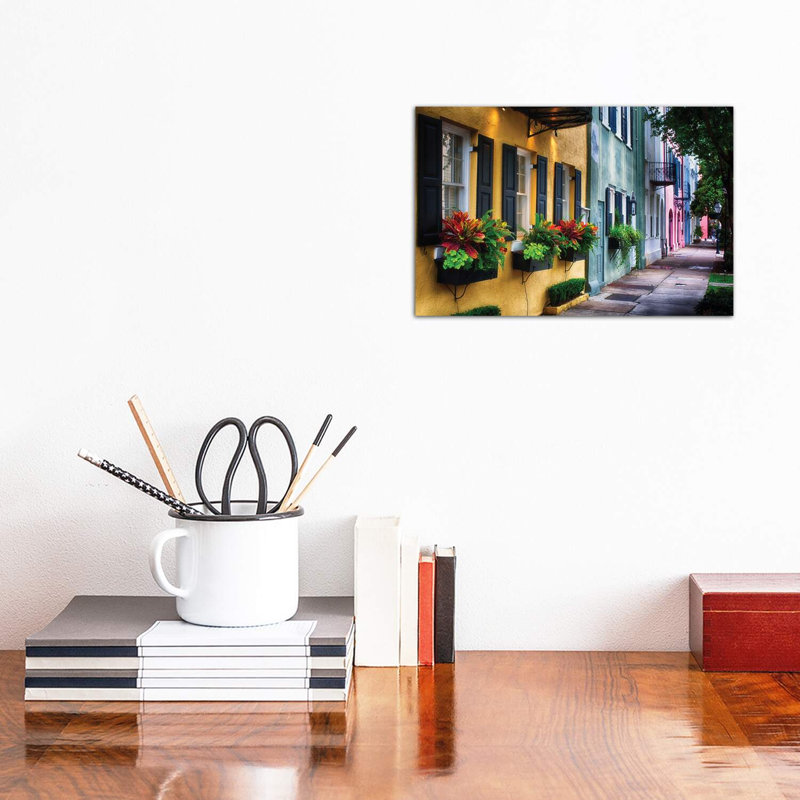 Rainbow Row, Row Of Colourful Historic Houses, East Bay Street, Charleston, South Carolina by George Oze - Wrapped Canvas Print