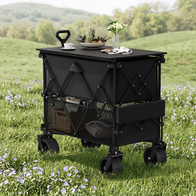 Chariot de camping pliant à deux niveaux avec auvent, capacité 400L, roues tout-terrain