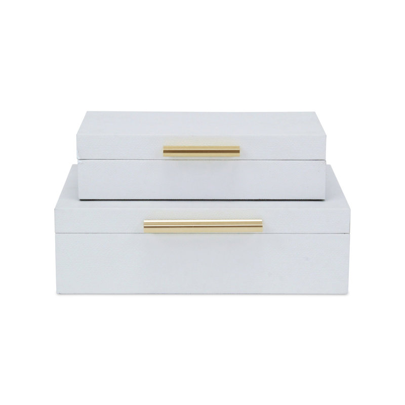 Rebeka 2 Piece Faux Leather Decorative Box Set, White