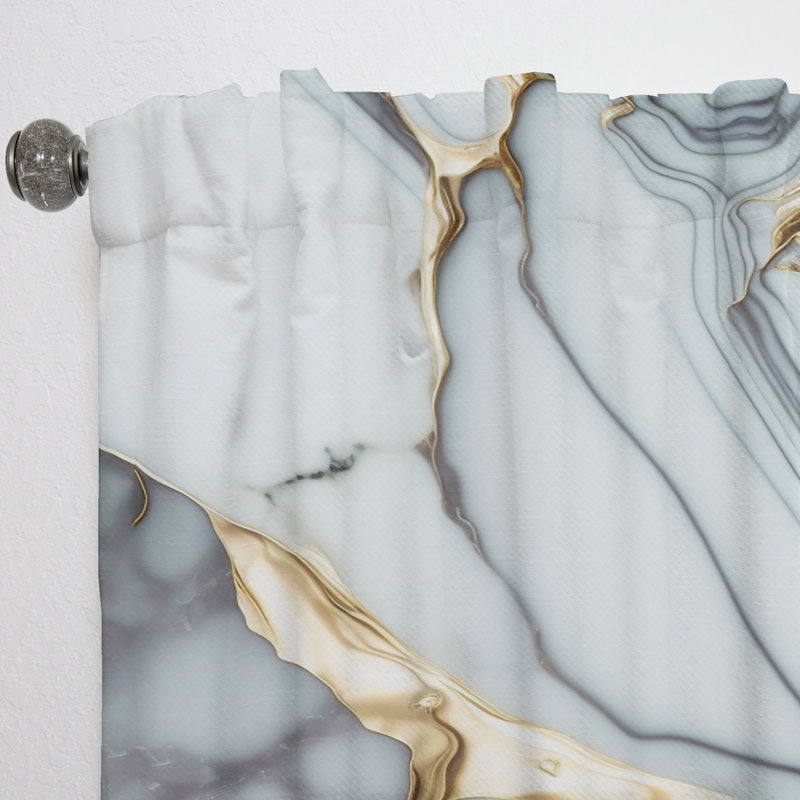 Abstract Geode Gold And White Marble V - Abstract Marble Curtain - Velvet Room Darkening - 1 panel, 52" W x 108" L