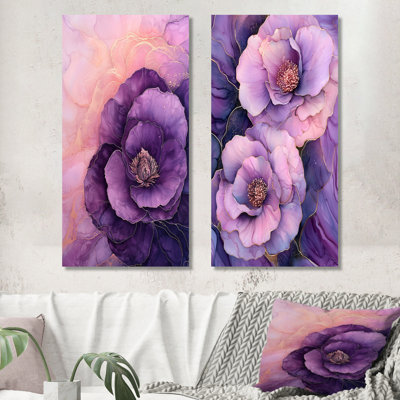 «Dancing Embrace of Purple Begonia I», ensemble de 2 reproductions d'art mural en métal