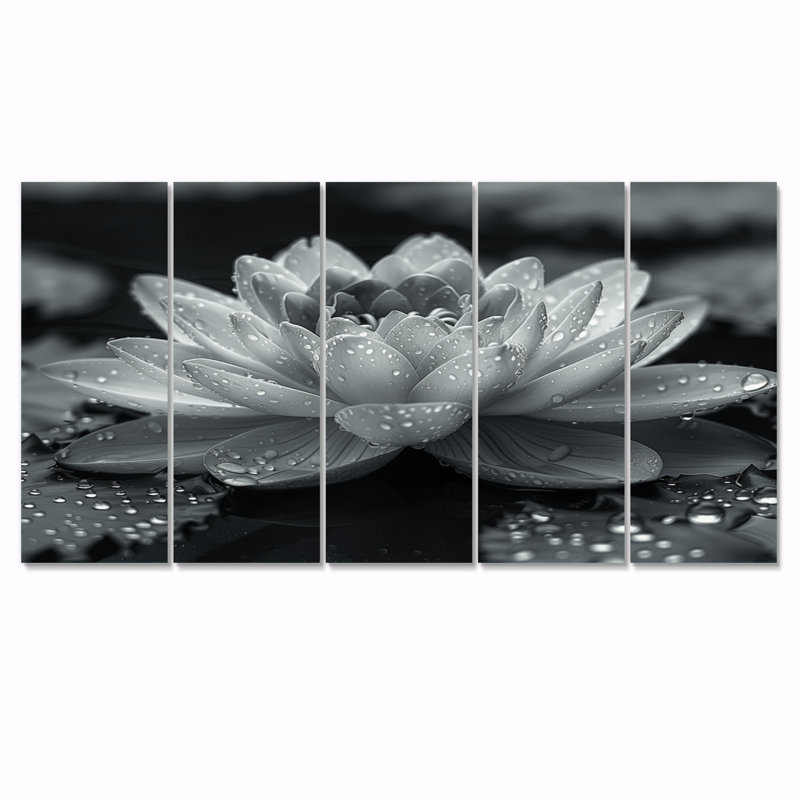 Lotus gris photo élégante silhouette II - ensemble d'art sur toile de lotus, H 32 po x l 80 po