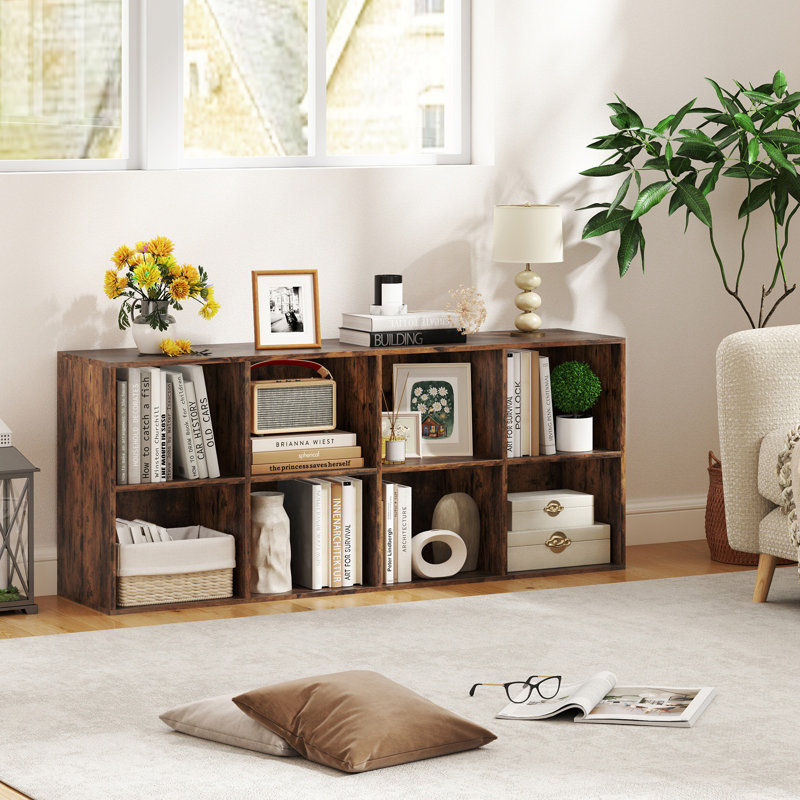 8-cube Bookcase Bookshelf With 2 Anti-tipping Kits Storage Organizer Rustic Brown