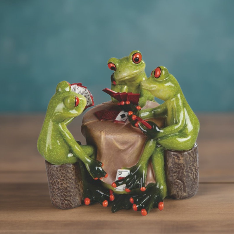 Figurine de grenouilles jouant au poker 6 po